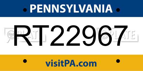 RT22967 Pennsylvania License Plate
