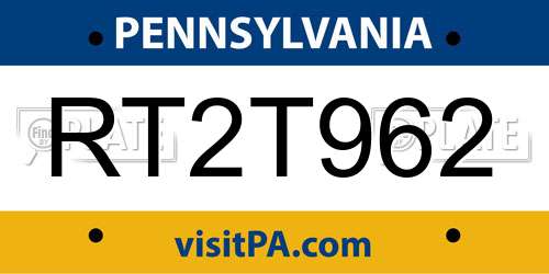 RT2T962 Pennsylvania License Plate