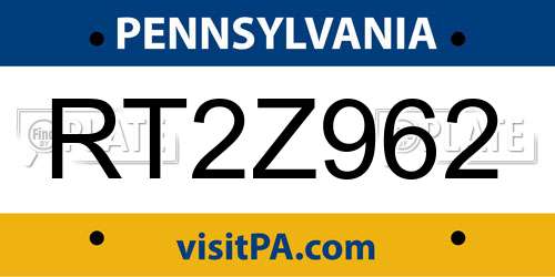 RT2Z962 Pennsylvania License Plate