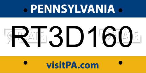 RT3D160 Pennsylvania License Plate