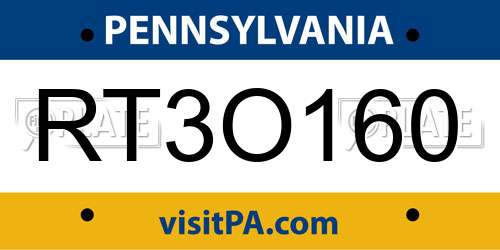 RT3O160 Pennsylvania License Plate