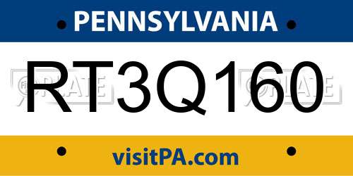 RT3Q160 Pennsylvania License Plate