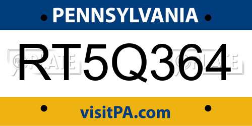 RT5Q364 Pennsylvania License Plate