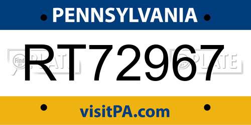 RT72967 Pennsylvania License Plate