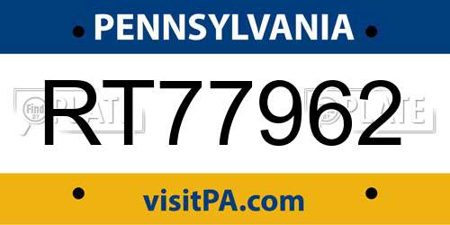 RT77962 Pennsylvania License Plate