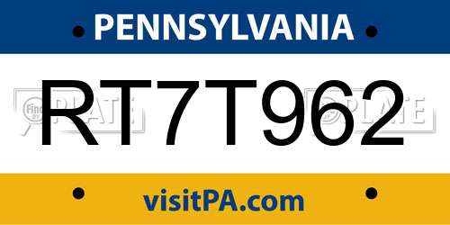 RT7T962 Pennsylvania License Plate