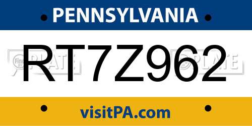 RT7Z962 Pennsylvania License Plate