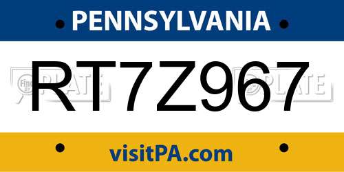 RT7Z967 Pennsylvania License Plate