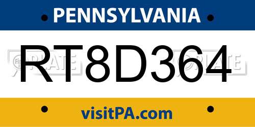 RT8D364 Pennsylvania License Plate