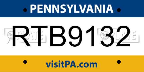 RTB9132 Pennsylvania License Plate