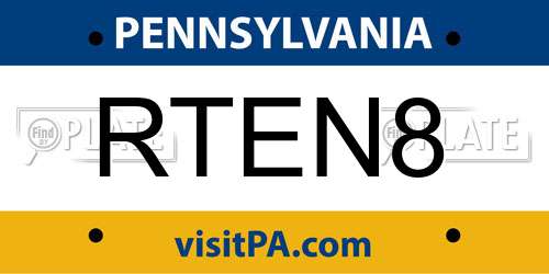 RTEN8 Pennsylvania License Plate