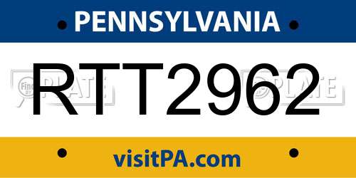 RTT2962 Pennsylvania License Plate
