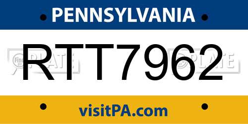 RTT7962 Pennsylvania License Plate