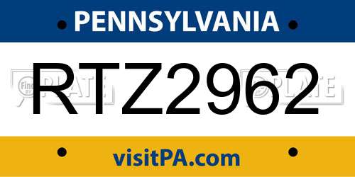 RTZ2962 Pennsylvania License Plate