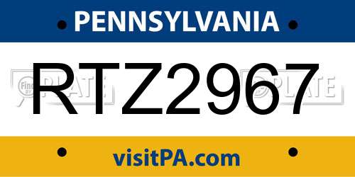 RTZ2967 Pennsylvania License Plate