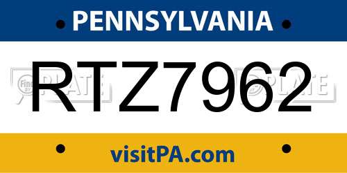 RTZ7962 Pennsylvania License Plate