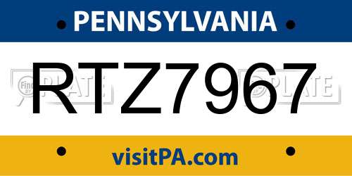 RTZ7967 Pennsylvania License Plate