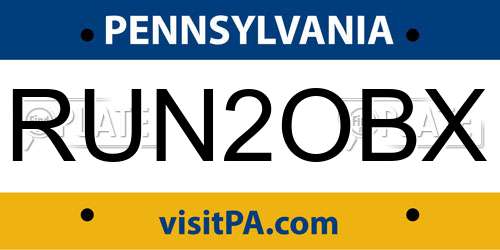 RUN2OBX Pennsylvania License Plate