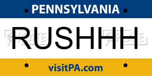 RUSHHH Pennsylvania License Plate