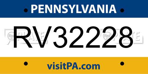RV32228 Pennsylvania License Plate