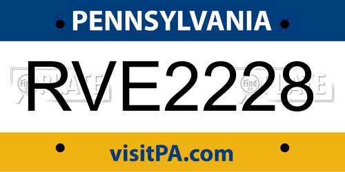 RVE2228 Pennsylvania License Plate