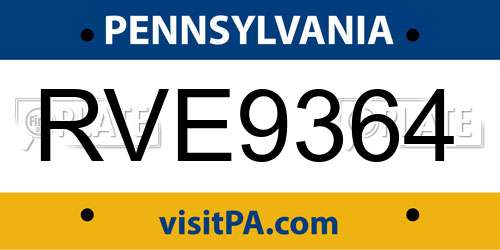 RVE9364 Pennsylvania License Plate