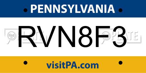 RVN8F3 Pennsylvania License Plate