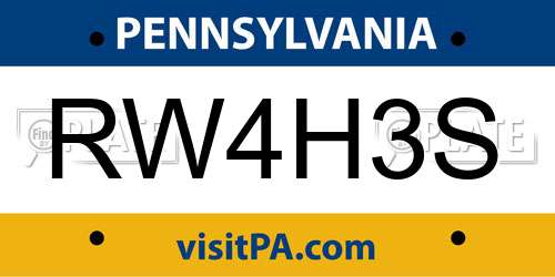 RW4H3S Pennsylvania License Plate