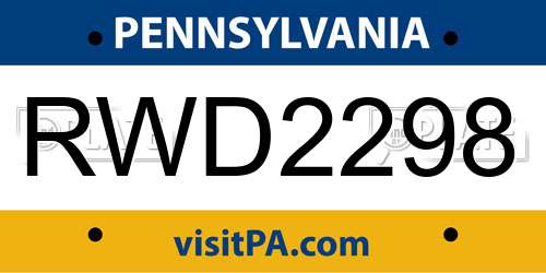 RWD2298 Pennsylvania License Plate