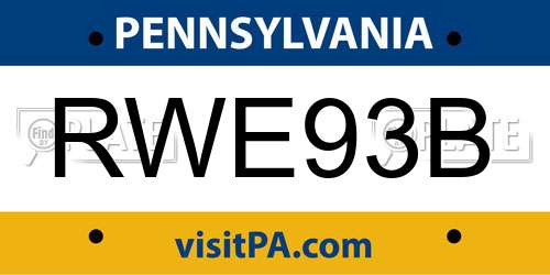 RWE93B Pennsylvania License Plate