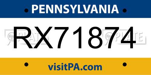 RX71874 Pennsylvania License Plate