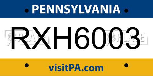 RXH6003 Pennsylvania License Plate