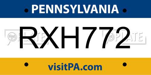 RXH772 Pennsylvania License Plate
