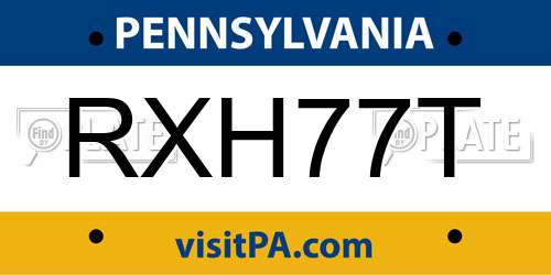 RXH77T Pennsylvania License Plate