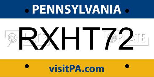 RXHT72 Pennsylvania License Plate