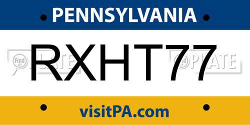 RXHT77 Pennsylvania License Plate