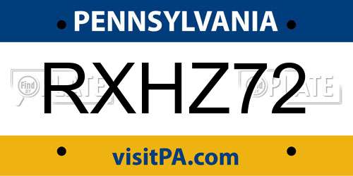 RXHZ72 Pennsylvania License Plate