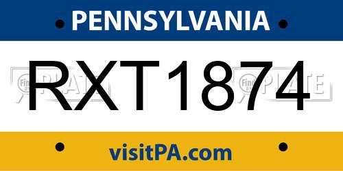 RXT1874 Pennsylvania License Plate