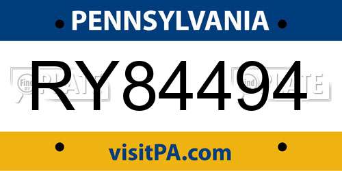 RY84494 Pennsylvania License Plate