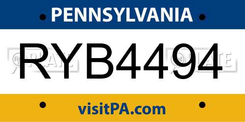 RYB4494 Pennsylvania License Plate