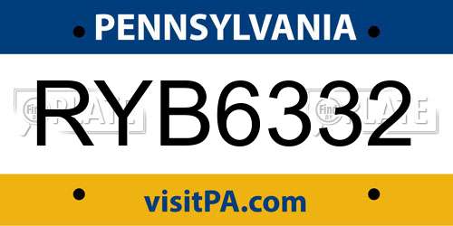 RYB6332 Pennsylvania License Plate