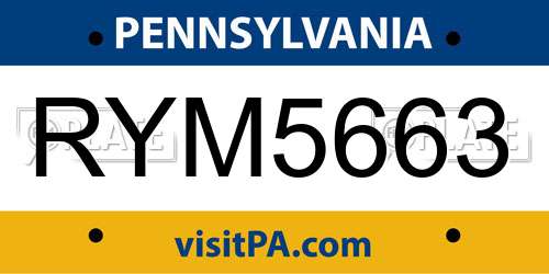 RYM5663 Pennsylvania License Plate
