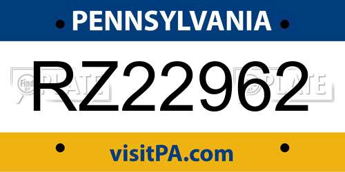 RZ22962 Pennsylvania License Plate