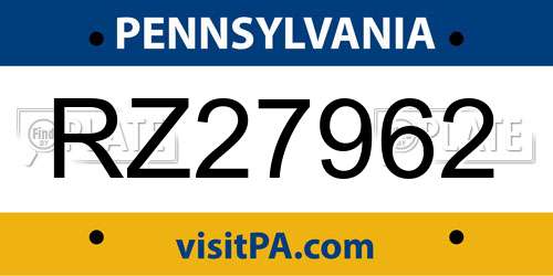 RZ27962 Pennsylvania License Plate