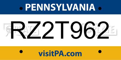 RZ2T962 Pennsylvania License Plate