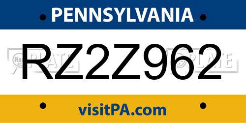 RZ2Z962 Pennsylvania License Plate
