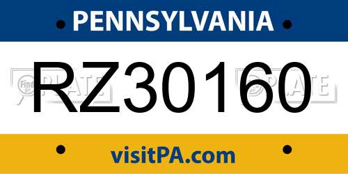 RZ30160 Pennsylvania License Plate