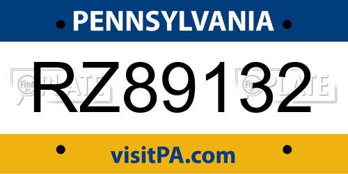RZ89132 Pennsylvania License Plate