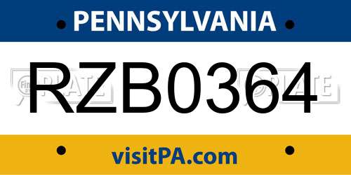 RZB0364 Pennsylvania License Plate