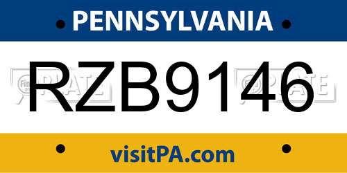 RZB9146 Pennsylvania License Plate